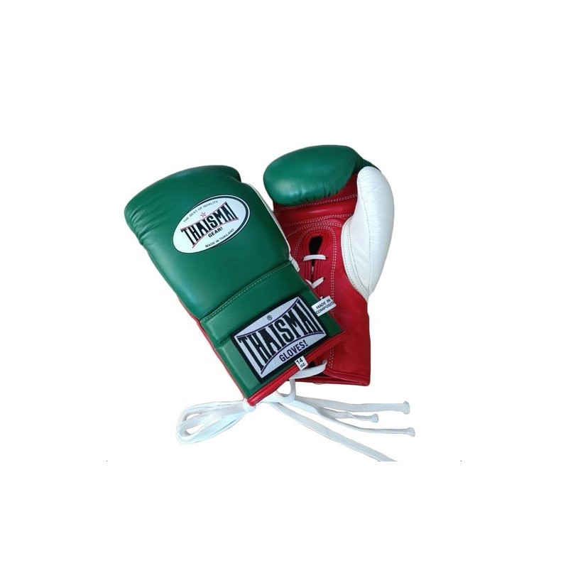 Muay thai Boxhandschuhe Thaismai BG121 Schnürhandschuhe Grün Rot Weiß