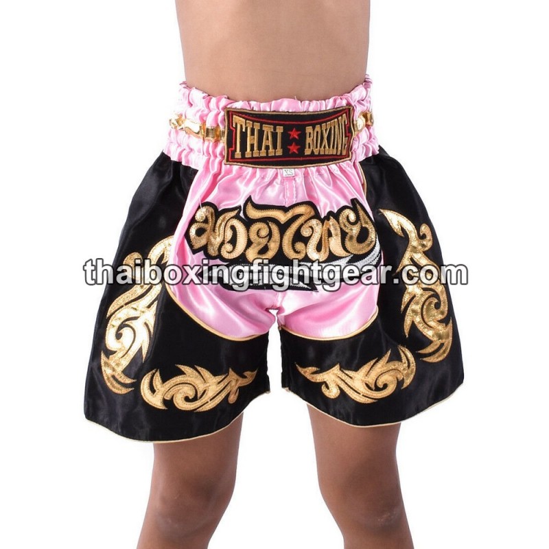 Muay Thai Shorts Rosa Schwarz | Kids