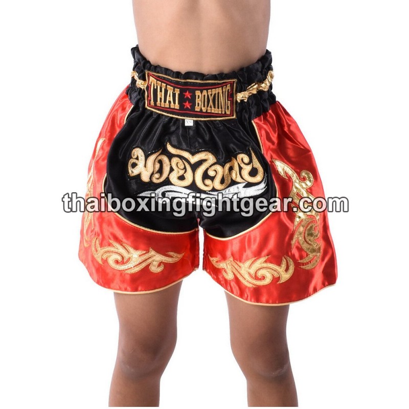 Muay Thai Shorts Schwarz Rot | Kids