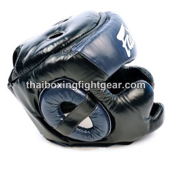 Fairtex Kopfschutz HG13 Super Sparring Leder Blau Schwarz | Schutzausrüstung