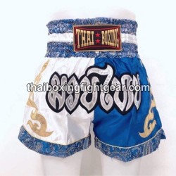 Thaiboxing Boxerhosen Weiß und Blau Thai Boxing - 1