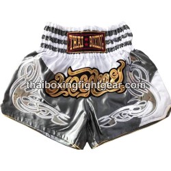 Thaiboxing Boxerhosen Grau und Weiß Thai Boxing - 1