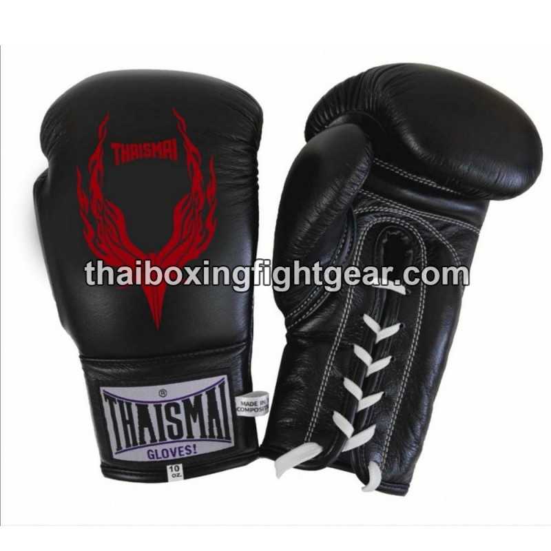 Muay thai Boxhandschuhe Thaismai BG121 "Phoenix" Schnürhandschuhe  Schwarz