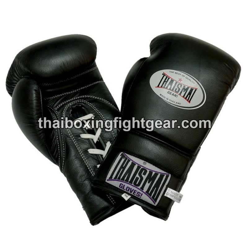 Muay thai Boxhandschuhe Thaismai BG121 Schnürhandschuhe Schwarz