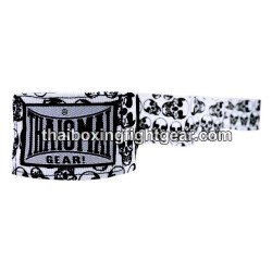 Thaismai HW7003 Boxbandagen 4.5M  Muay Thai / MMA / UFC / BOXING Fancy "Skull" Weiß
