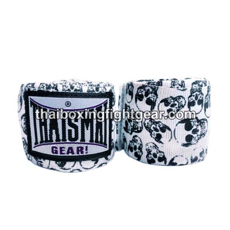 Thaismai HW7003 Boxbandagen 4.5M  Muay Thai / MMA / UFC / BOXING Fancy "Skull" Weiß